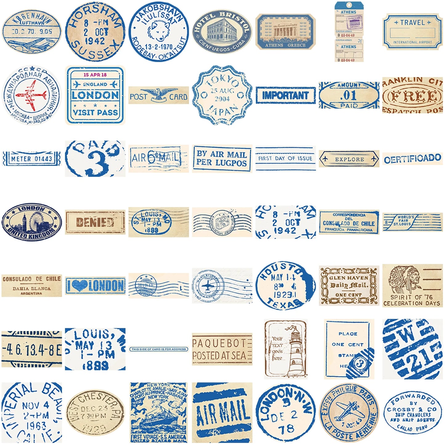 50PCS Travel Ticket Sticker Retro Style Handbook Material Phone Case Laptop Luggage Decorative Stickers