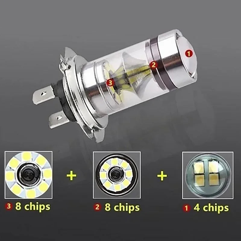 100W H4 H7 Car Headlight Bulbs High-quality Cars Super Bright LED Daytime Driving Fog Light Lamp Auto Exterior Accessories