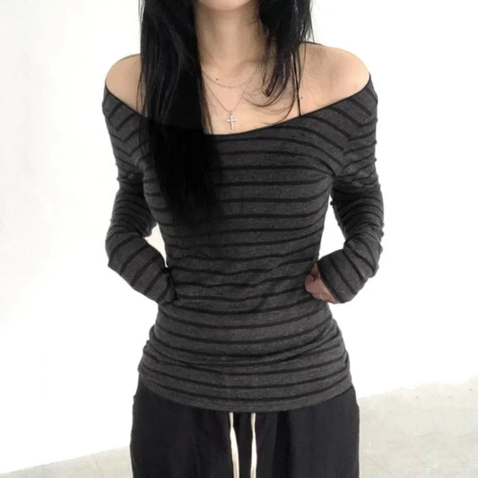 Casual Basic Striped T Shirt Slim O-Neck Long Sleeve Tees Women 2024 Autumn Spring Fashion Streetwear Ladies Underwear