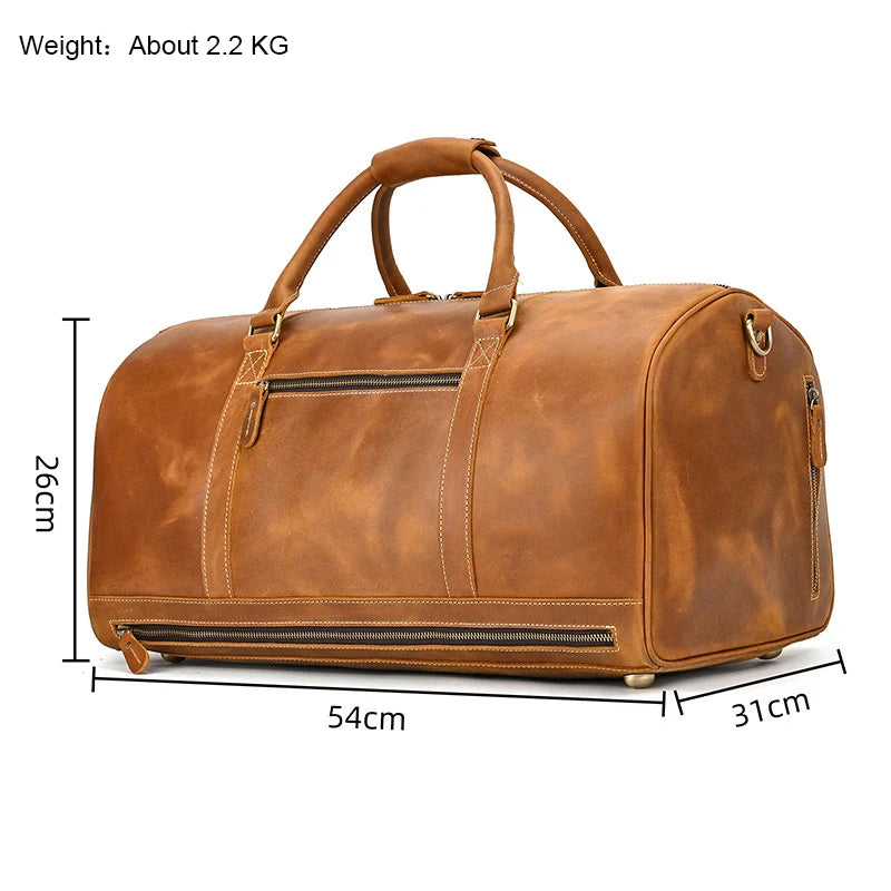 Vintage Men Genuine Leather Travel Bag Travel Tote Big Weekend Bag Man Cowskin Duffle Bag Hand Luggage Male Handbags Large 60cm