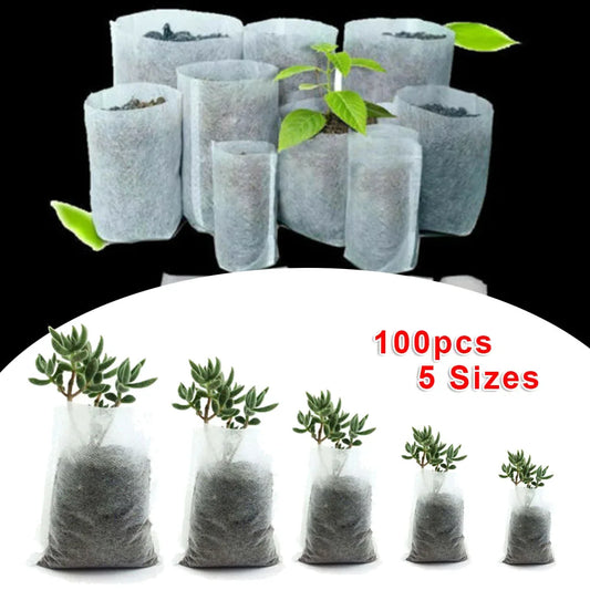 100Pcs Plant Grow Bags Biodegradable Nursery Bag Non-Woven Fabric Plant To Sow Flower Pots For For Garden Accessories Tools