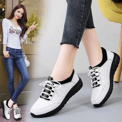 Sneakers Women Shoes Platform Loafers Lace Up Leather Flats 2024 Trend Spring Casual Mom Shoe Mujer Zapatos Chaussure Femme