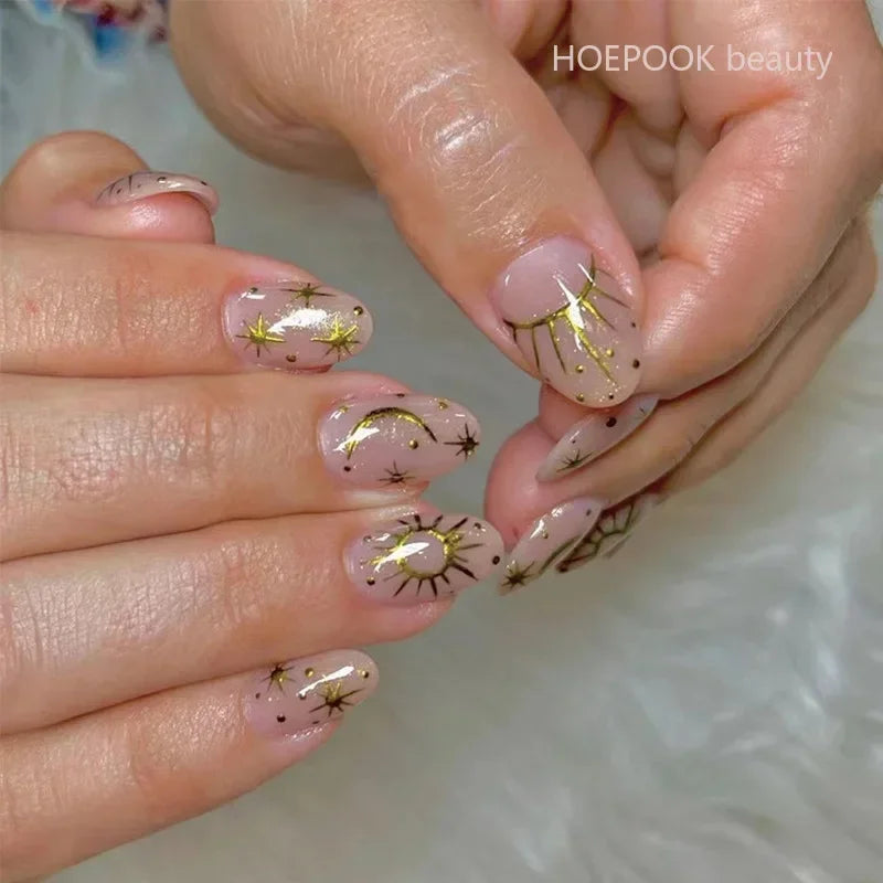 24pcs Black 3D Bow Almond Fake Nails Tips Pearl Love Sequin Design False Nails Art Removable Waterproof Artificial Press on Nail