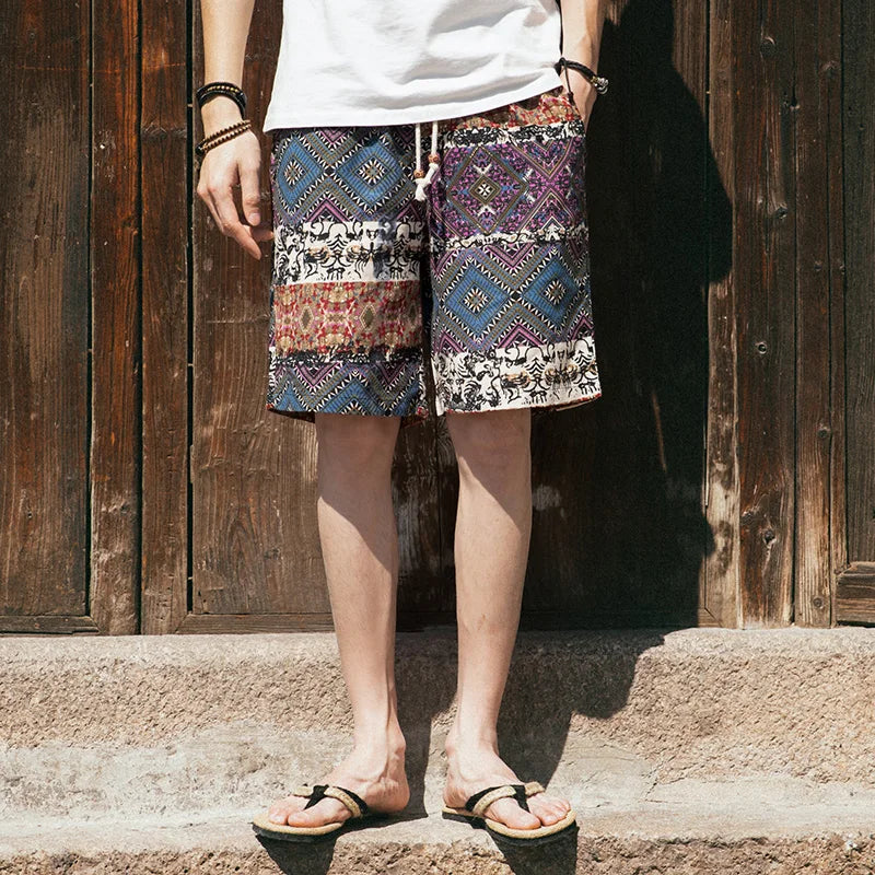 2025 Summer New Boutique Flower Cotton Linen Men's Casual Beach Shorts Men's Comfortable Breathable Leisure Shorts Male XXXXXL