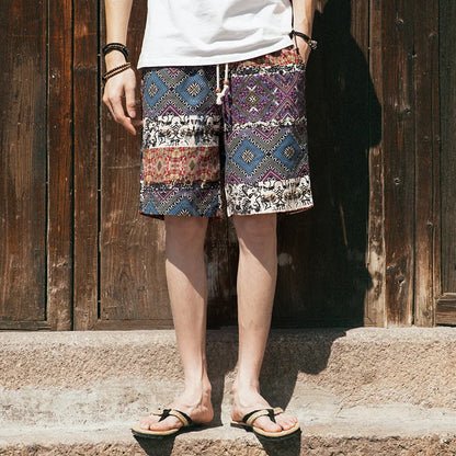2025 Summer New Boutique Flower Cotton Linen Men's Casual Beach Shorts Men's Comfortable Breathable Leisure Shorts Male XXXXXL