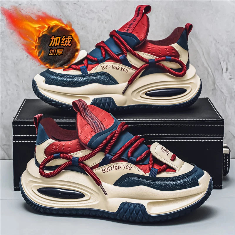 Fashion Platform Sneakers Men British Style Winter Walking Shoes For Men Street Style Chunky Vulcanized Shoes Sneakers Male 2024