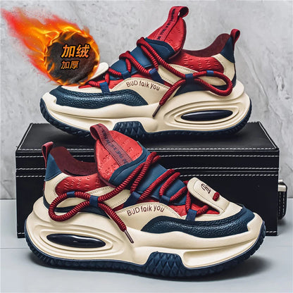 Fashion Platform Sneakers Men British Style Winter Walking Shoes For Men Street Style Chunky Vulcanized Shoes Sneakers Male 2024