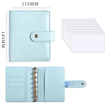 A7 PU Leather Notebook Binder Budget Plan Organizer Binder Cover 6 Binder Pockets And 12 Pcs Expense Budget Sheets Sticker