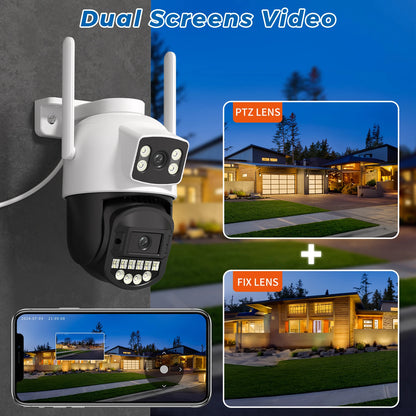 10MP IP Camera Outdoor 5G WiFi Camera 4X Zoom 4K 8MP HD Dual Lens Two Way Audio AI Auto Tracking CCTV Video Surveillance Camera