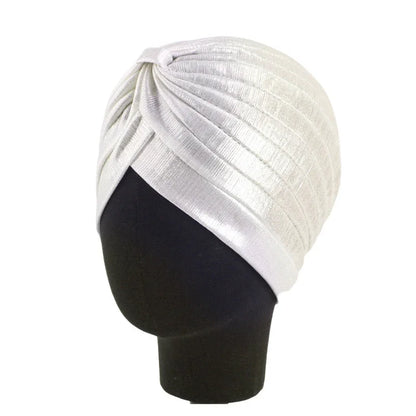 New Women Gold Silver Turban Hats Chemo Bandana Hijab Pleated Indian Cap Turbante Hat Ladies Hair Loss Headscarf Muslim Headwear