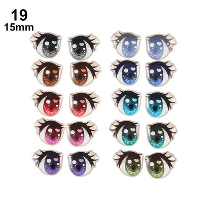 10Pairs Long Eyelashes Cute Love Cartoon Eyes Stickers Anime Figurine Doll Face Organ Paster Clay Decals DIY Doll Accessories