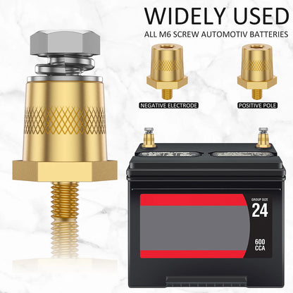 1 Pair Battery Pole Adapter Brass Battery Terminal Connector M6 Thread Positive Negative Battery Post Connector Terminal Adapter