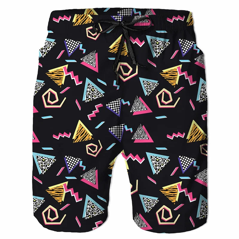 Cartoon Music Colorful Graffiti Beach Shorts Men 3d Print Swim Trunks Summer Surf Board Shorts 80s 90s Street Short Pants