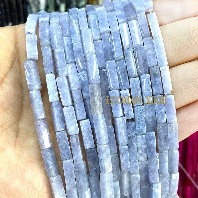 4x13mm Square Natural Stone Light Lavender Chalcedony Loose Spacer Beads for Jewelry Making Diy Bracelet Charms Accessories