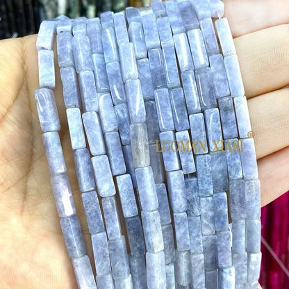 4x13mm Square Natural Stone Light Lavender Chalcedony Loose Spacer Beads for Jewelry Making Diy Bracelet Charms Accessories