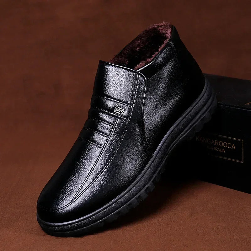 Winter Waterproof Men's Casual Leather Shoes Flannel High Top Slip-on Warm Winter Shoes for Mens Work Shoes 2024