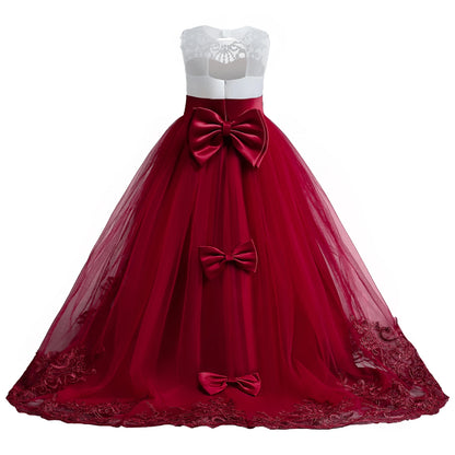 Teen Wedding Party Trumpet / Mermaid Long Dresses for Girl Red Christmas Formal Evening Gown Pageant Ceremony Children's Dress