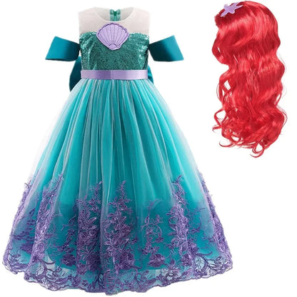 Fancy Mermaid Costumes for Girls 4-10 Y Ariel Cosplay Birthday Princess Dress Halloween Carnival Party Gown Girls Mermaid Dress