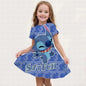 Summer New Children's Clothing 3d Printed Romantic Stitch Cute Girl Short-Sleeved Dress 3-14 Years Old Kids Performance Clothing