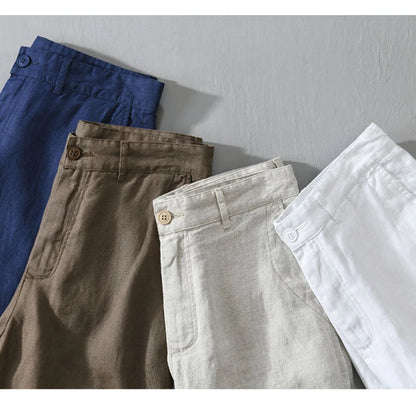 Summer New 100% Linen Casual Shorts Men Clothing Slim Solid Color Streetwear Pants Oversize B8216