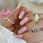 24pcs Black 3D Bow Almond Fake Nails Tips Pearl Love Sequin Design False Nails Art Removable Waterproof Artificial Press on Nail