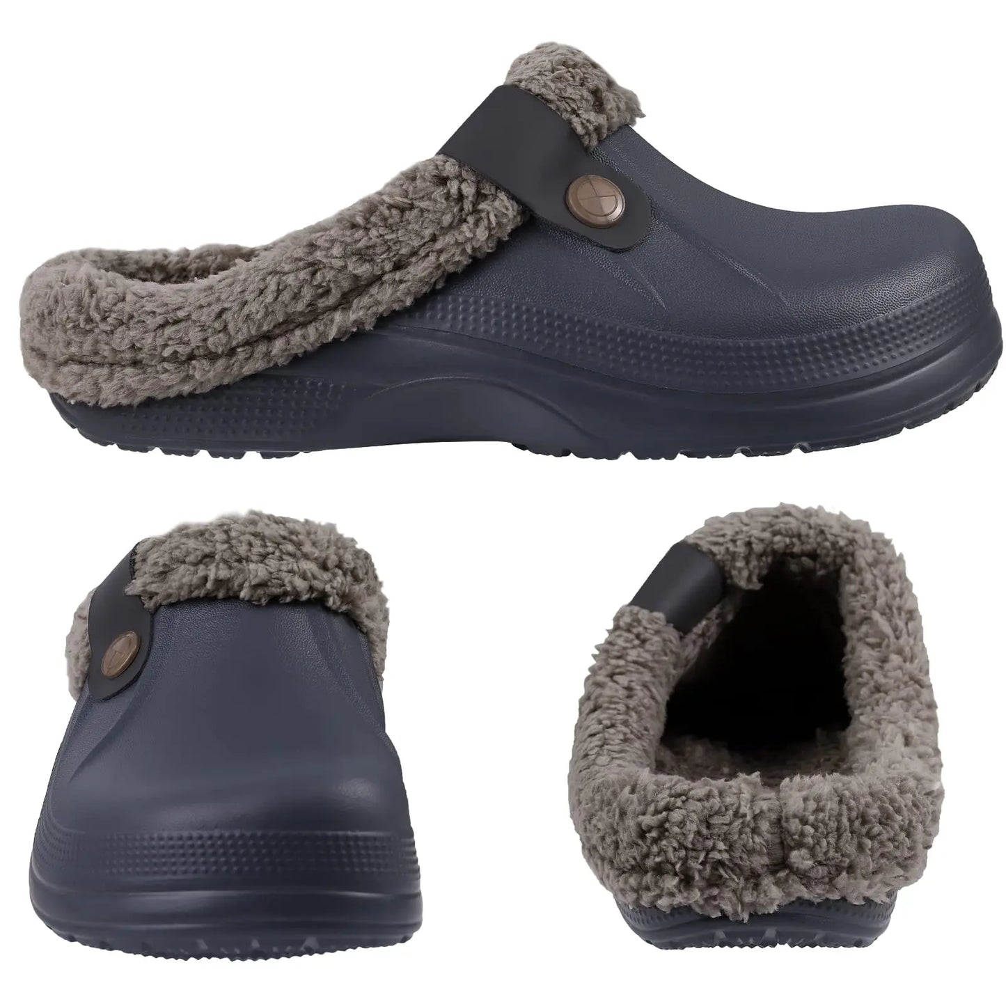 Comwarm Winter Fuzzy Colgs Slippers For Men Outdoor Waterproof Plush Lined Garden Shoes Comfort Non-slip Fur Fluffy House Slides