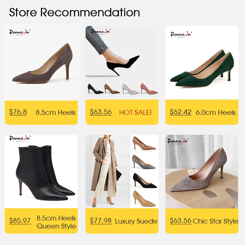 Donna-in Luxury Kid Suede Ladies Pumps Genuine Leather High Heels for Women Elegant Pointed Toe Stiletto Dress New Trendy Colors