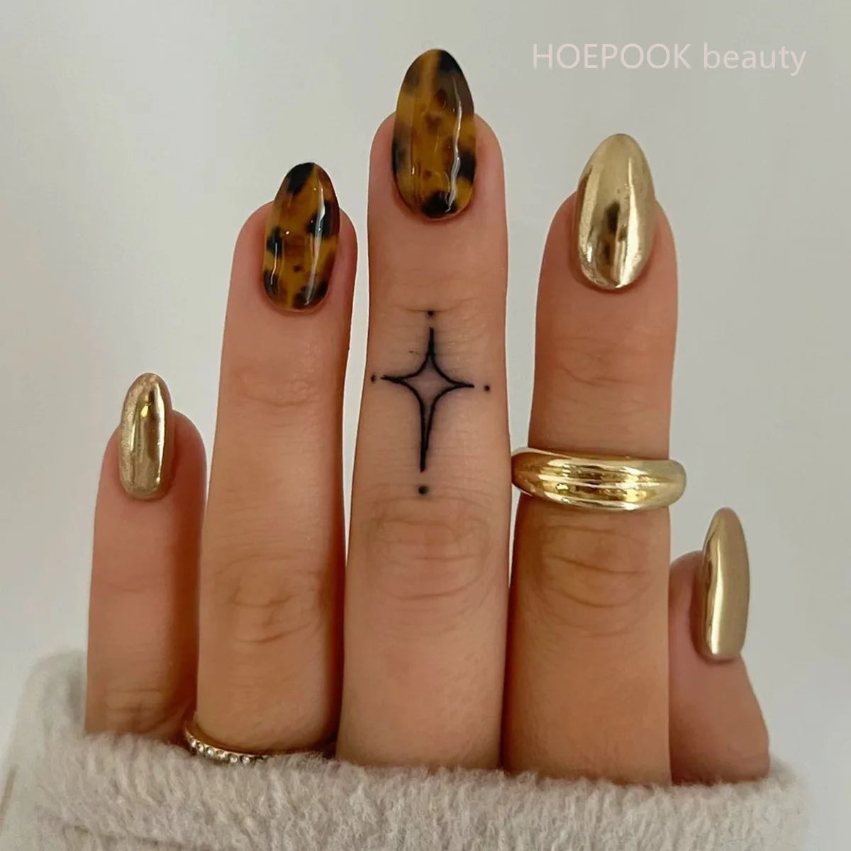 24pcs Black 3D Bow Almond Fake Nails Tips Pearl Love Sequin Design False Nails Art Removable Waterproof Artificial Press on Nail