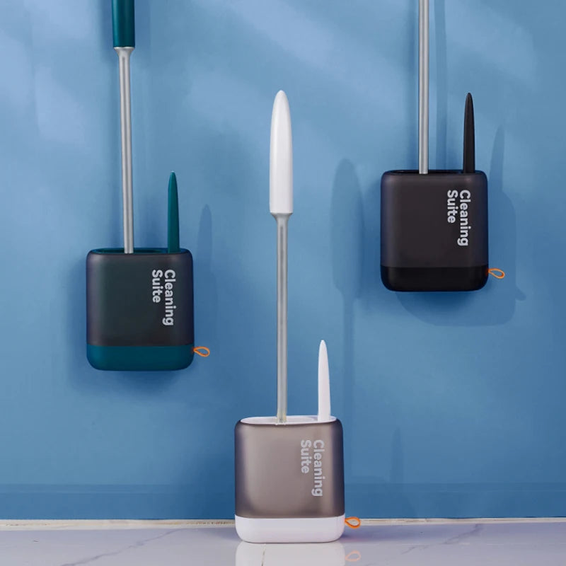 2 IN 1 Silicone Toilet Brush with Holder Toilet Cleaning Suite Wall-mounted Cleaning Tools for Bathroom Accessories Sets