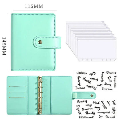 A7 PU Leather Notebook Binder Budget Plan Organizer Binder Cover 6 Binder Pockets And 12 Pcs Expense Budget Sheets Sticker