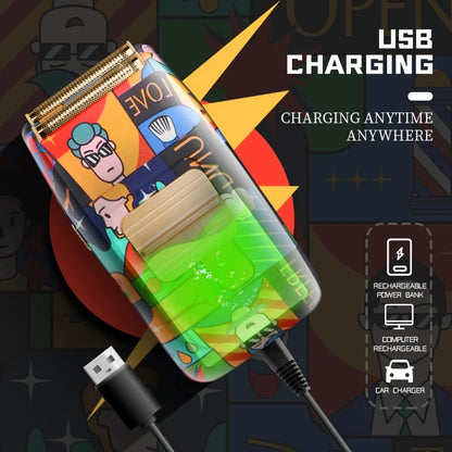 Kemei KM-1102H Fashion Men'S Electric Shaver Usb Charging Electric Shaver For Men Personalized Graffiti Hair Shaving Machine