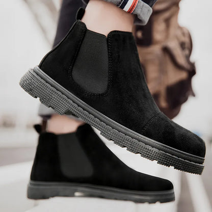 Classic Fashion Khaki Men's Ankle Boots Comfortable Platform Work Boots Men Slip-on High-top Shoes Casual Men Botas Para Hombre