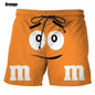 Funny M&M's Chocolate Bean Beach Shorts Men 3D Printing M&M Board Swimsuit Summer Quick Drying Sport