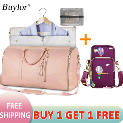 Buylor 2pcs Bags Foldable Suit Bag Large Capacity Travel Duffle Bag Waterproof Women Handbag Outdoor Fitness Bag With Shoe pouch