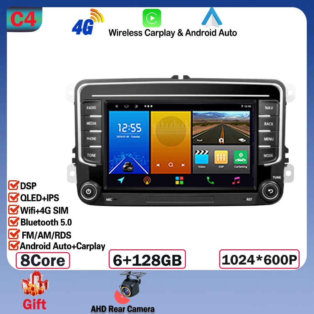 Android 14 Car Radio Carplay For VW Volkswagen Skoda Octavia Golf 5 6 Touran Passat B6 Polo Jetta CarPlay Auto Navigation Stereo