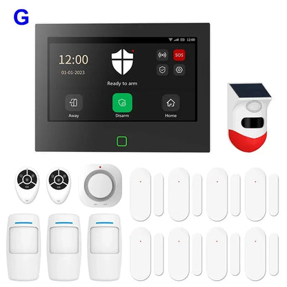 7 Inch Smart WiFi Home Alarm Panel Big Screen 4G Full Touch Tuya Smart Life Alarm Host Systems Kits Security Home Protection