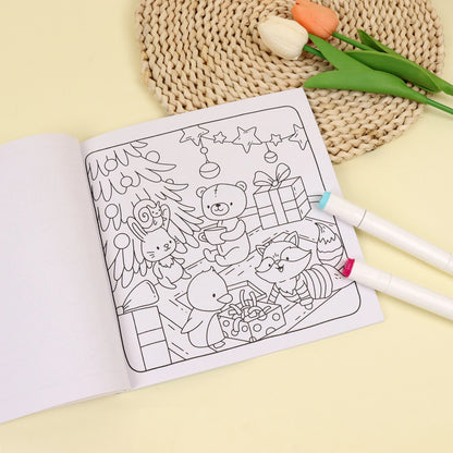Coloring Book For Adults And Teens Featuring Adorable Christmas Creatures Cartoon Coloring Book To Relax In A Cozy Hygge Moment