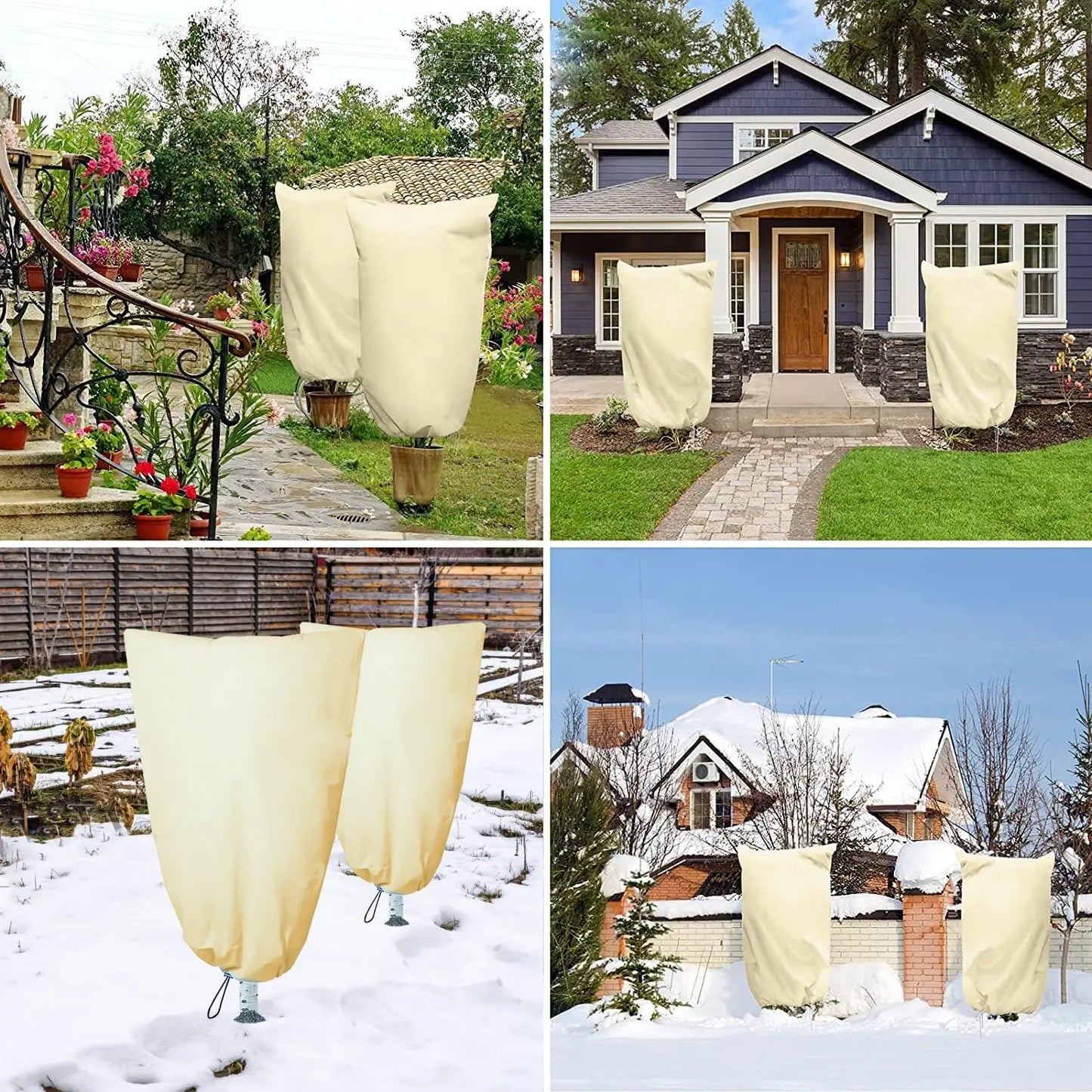 1PC Winter Plant Warm Cover Non-woven Plant Anti Freezing Bag In Outdoor Yard Vegetation Anti-Frost Bag Drawstring Zipper Design