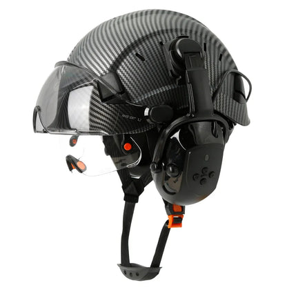 Bluetooth 5.0 Earmuffs Safety Helmet With Visors For Engineer ABS Carbon Fiber Pattern Construction Hard Hat Industrial Cap ANSI