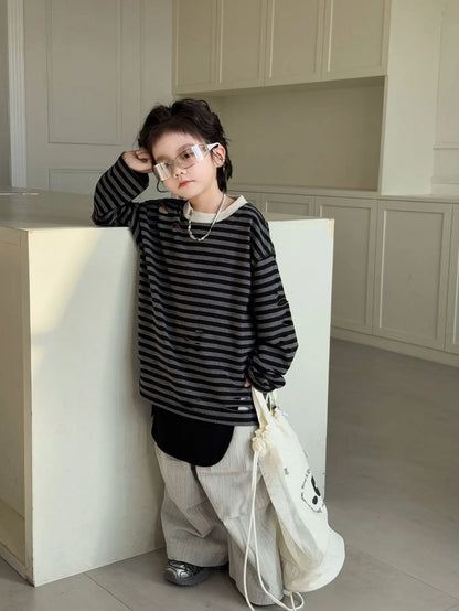 Kids Shirts New Spring Fashion Korean Undershirts Baggy Long Sleeve Simple Style 2025
