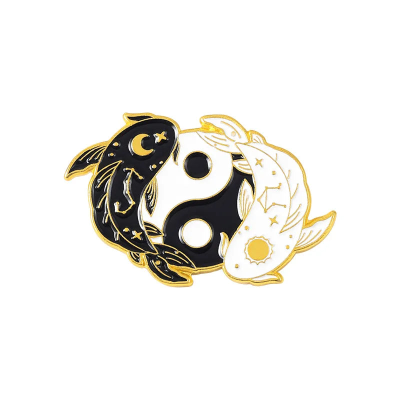 Cartoon Black White Animal Hug Enamel Pins Fox Koi Fish Dinosaur Deer Rabbit Crescent Ghost Alloy Brooch Badge Fashion Jewelry
