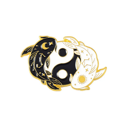 Cartoon Black White Animal Hug Enamel Pins Fox Koi Fish Dinosaur Deer Rabbit Crescent Ghost Alloy Brooch Badge Fashion Jewelry