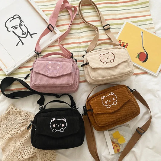 Cute Girl Canvas Bag Ins Small Crossbody Bag Female Student Solid Colour Simple Adjustable Strap Shoulder Bag Daily Women'S Bag