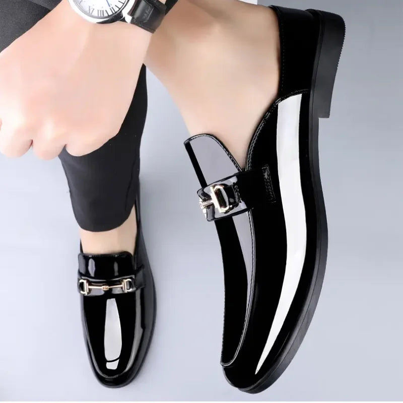 Men's slippers half drag summer new leather texture large size leather shoes men's slippers men