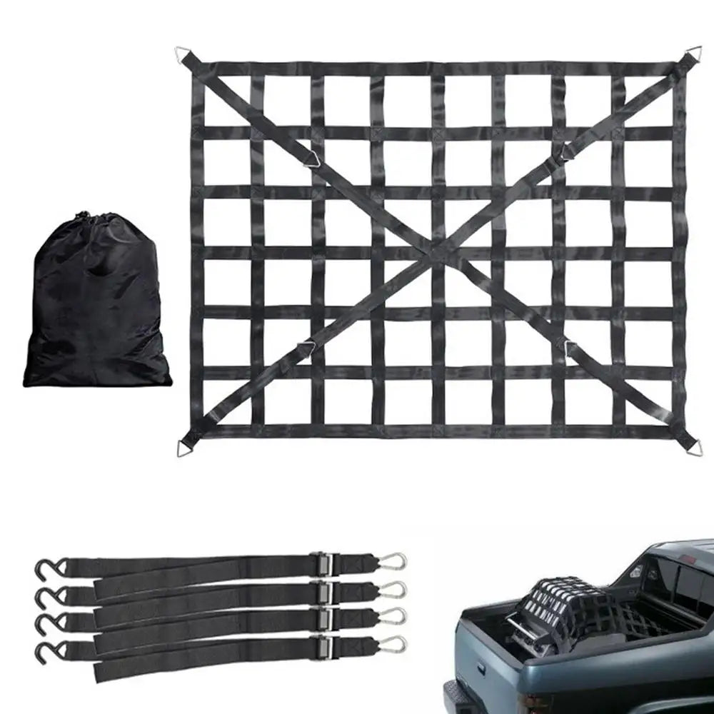 Car Trunk Rooftop Net Mesh Cargo Net Heavy Cargo Net Truck Trailer Dumpster Extend Mesh Covers Luggage Nets With 4 Fixed Belt