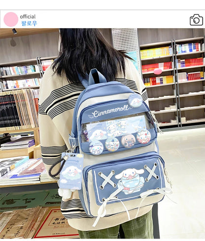 Anime Kuromi Cinnamoroll Melody Backpack Students Book School Bag Kawaii Girls Laptop With Badages