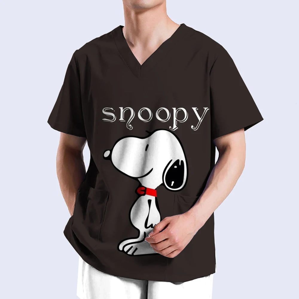 Snoopy print Medical Clothes Men Nursing Uniforms Scrubs Tops Nurse Suits Lab Workwear Dentistry Doctor Costume Plus Size Surgic