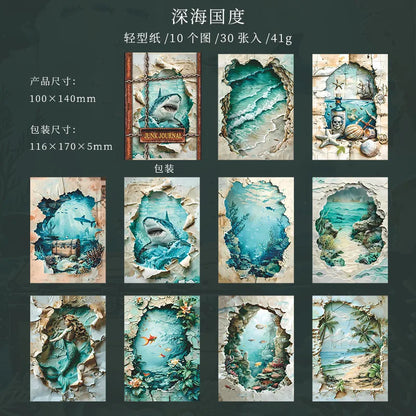Mr. Paper, 6 Styles, 30 Sheets Each, with Torn Style Material Paper, Retro Art DIY Handmade Decorative Card Paper