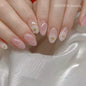 24pcs Black 3D Bow Almond Fake Nails Tips Pearl Love Sequin Design False Nails Art Removable Waterproof Artificial Press on Nail