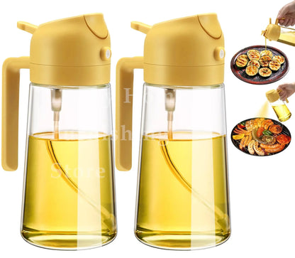 1-2PCS 2in1 Spray Oil Dispenser Oil Jar Cruet BBQ 500ml Plastic Spray Sprayer Bottle Kitchen Baking Roasting Picnic Kitchen Tool